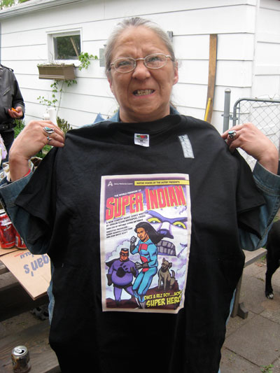 Juanita Blackhawk with a Super Indian Tee